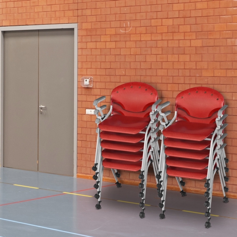 Regency Rico Classroom Training Mobile Stack Chair with Arms - Red (11 Pack)