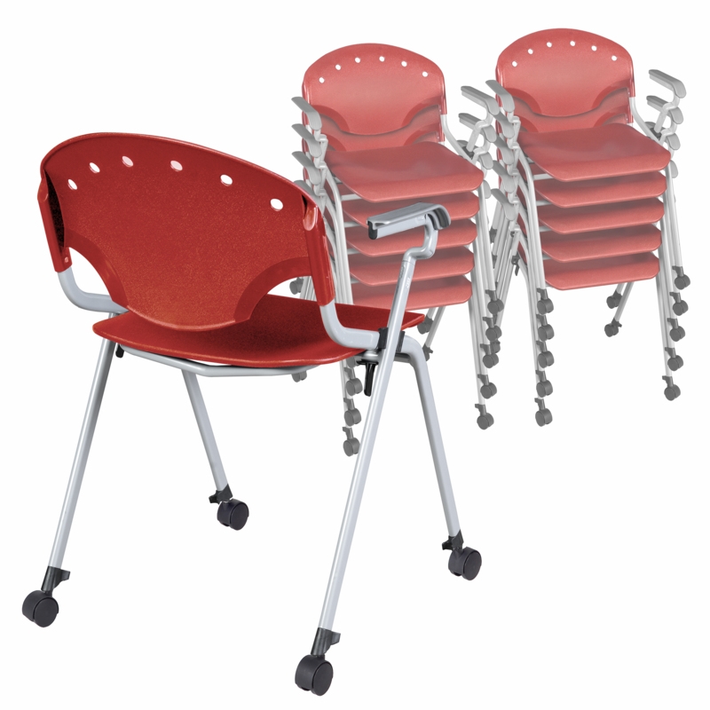 Regency Rico Classroom Training Mobile Stack Chair with Arms - Red (11 Pack)