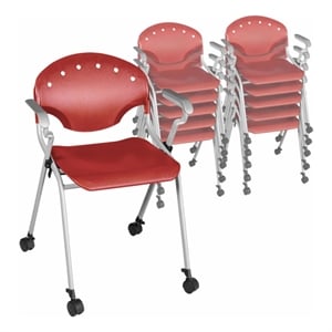 Regency Rico Classroom Training Mobile Stack Chair with Arms - Red (11 Pack)
