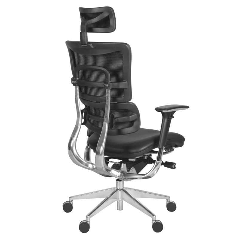 Omega Ergonomic Leather Executive Office Chair with Headrest/Adjustable Lumbar Support - Black