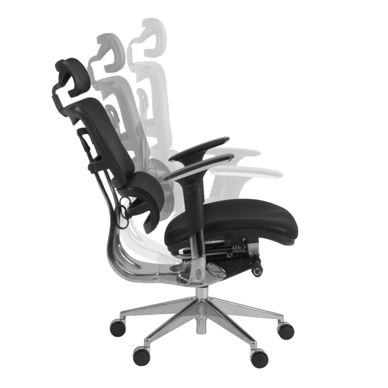 Omega Ergonomic Leather Executive Office Chair with Headrest/Adjustable Lumbar Support - Black