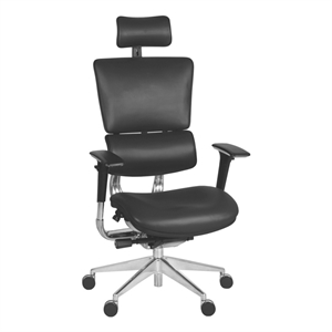 Omega Ergonomic Leather Executive Office Chair with Headrest/Adjustable Lumbar Support - Black