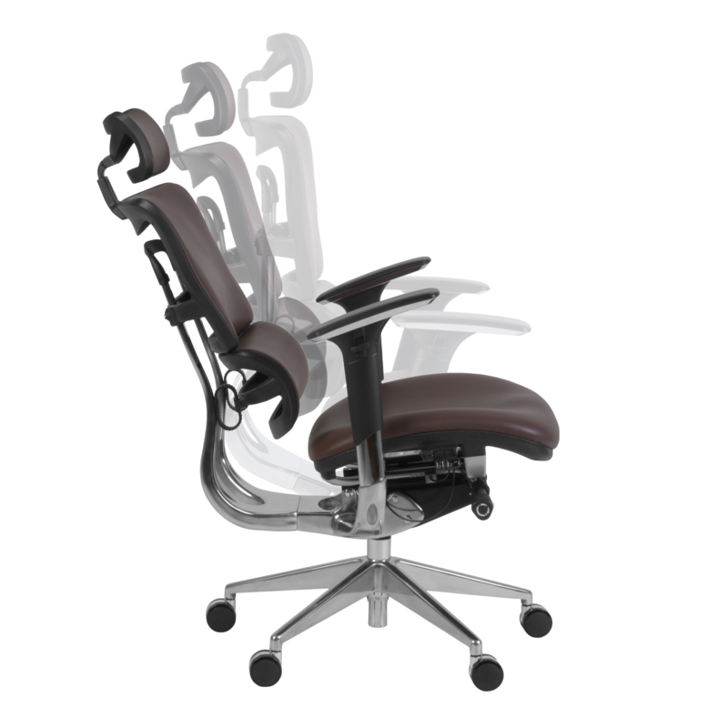 Omega Ergonomic Leather Executive Office Chair with Headrest/Adjustable Lumbar Support - Chocolate