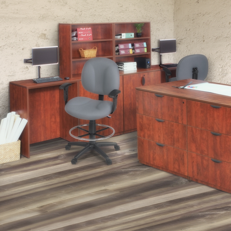 Regency Comfort Series Swivel Fabric Computer Task Chair with Adjustable Arms & Drafting Kit -Gray