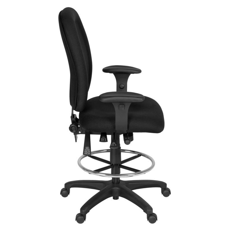Regency Comfort Series High-Back Multifunctional Fabric Computer Task Chair with Adjustable Arms and Drafting Kit - Black