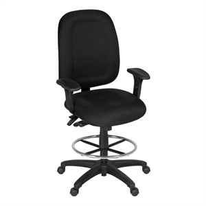 Regency Comfort Series High-Back Multifunctional Fabric Computer Task Chair with Adjustable Arms and Drafting Kit - Black