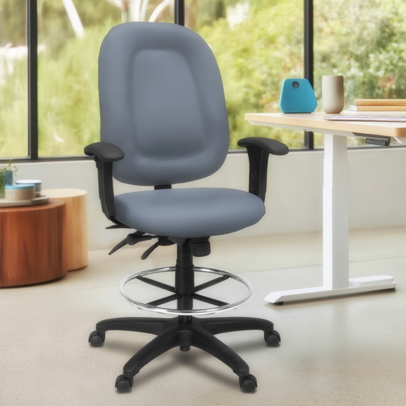Regency Comfort Series High-Back Multifunctional Fabric Computer Task Chair with Adjustable Arms and Drafting Kit - Gray