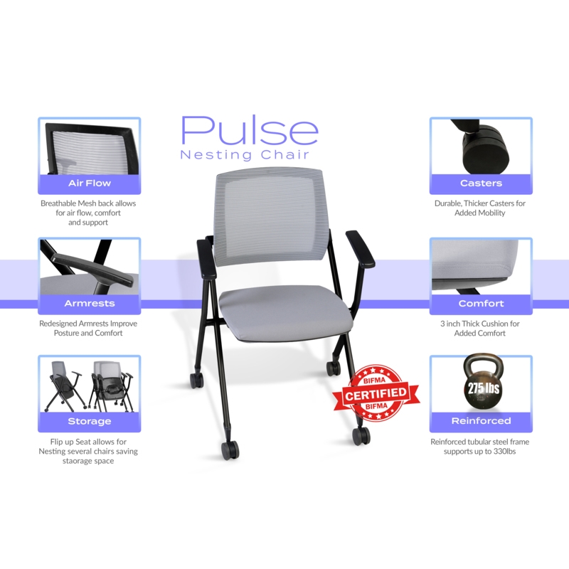 Regency Pulse Flexible HighBack w/ Padded Fabric Seat Nesting Chair(8 pack)-Gray
