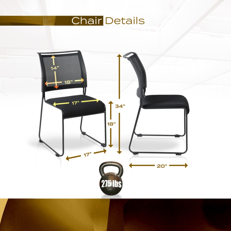 Regency Maxx Mesh and Fabric Seat Stacking Office Chairs -  6 Pack - Black