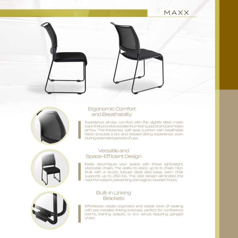 Regency Maxx Mesh and Fabric Seat Stacking Office Chairs -  6 Pack - Black