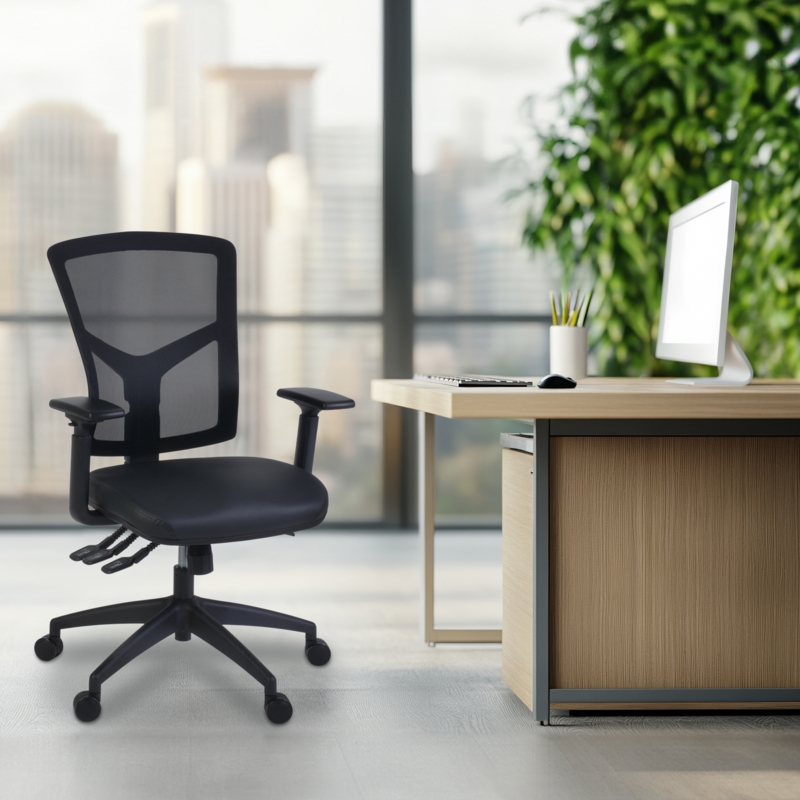 Regency Cosmo Ergonomic Mesh Mid-Back 3-Paddle Task Chair with Arms- Black