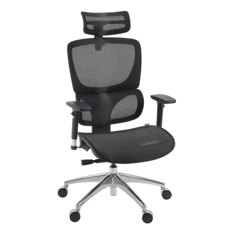 Omega Mesh O-2 Tech Ergonomic Office Chair w/ Headrest/Lumbar Support - Black