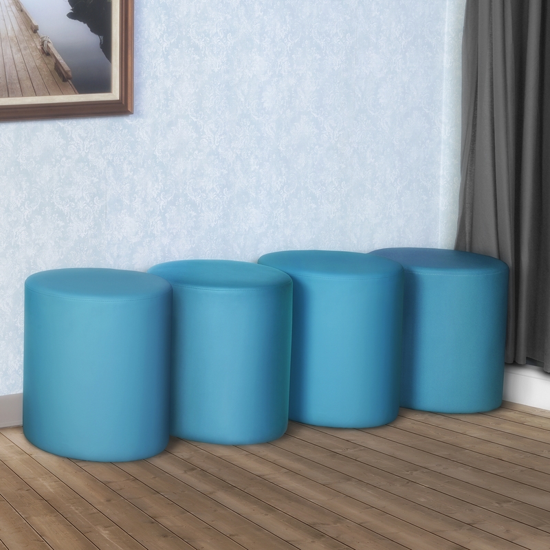 Logan Round Vinyl Ottoman (Set of 4)- Peacock Teal