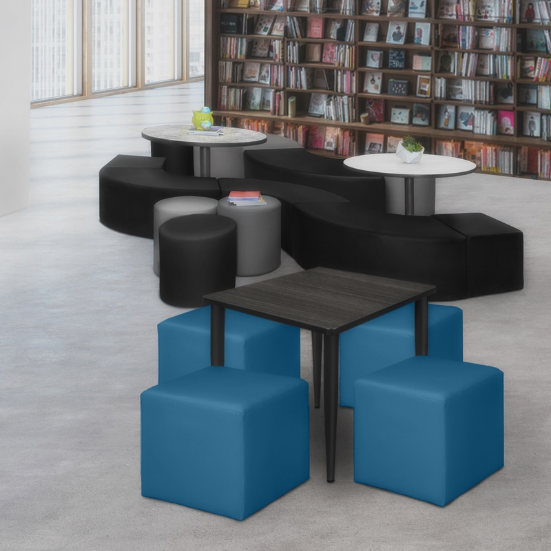 Jean Square Vinyl Ottoman (Set of 4)- Peacock Teal