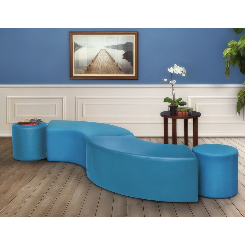 Aurora Curved Vinyl Ottoman (Set of 2)- Peacock Teal