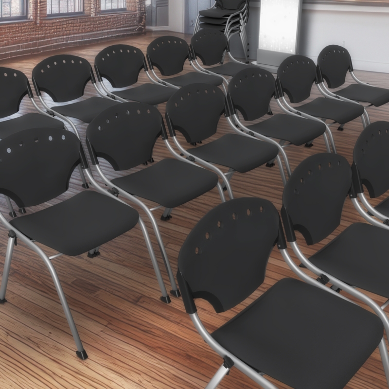 Regency Rico Classroom Training Stack Chair Armless - Black - 4 Pack