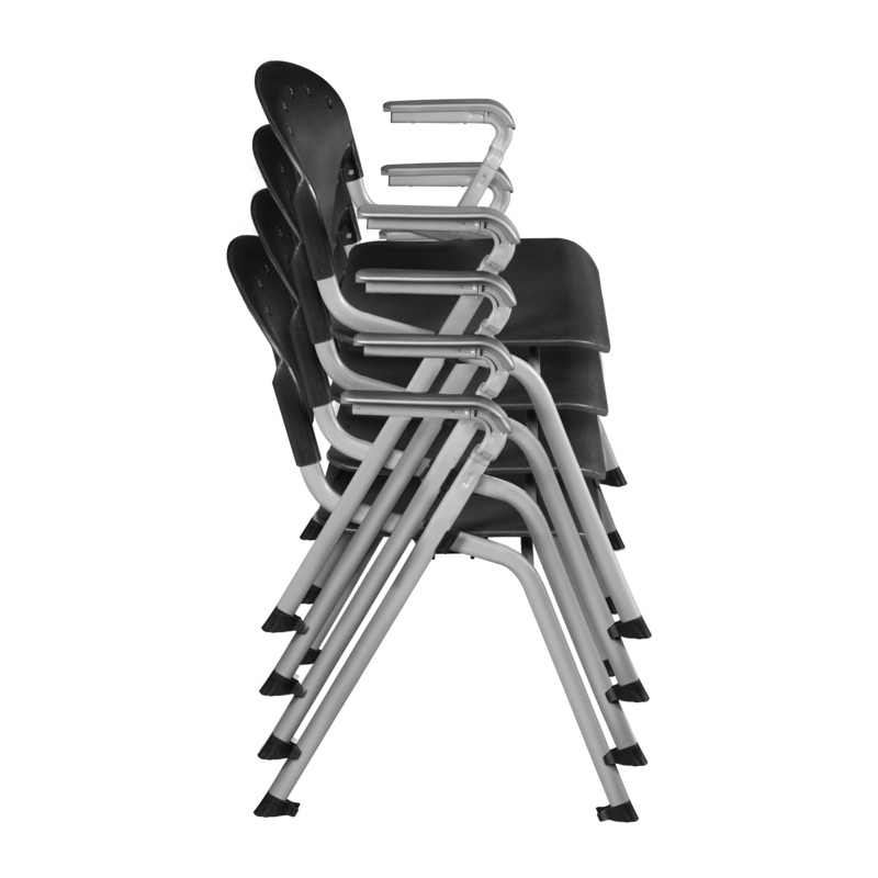 Regency Rico Classroom Training Stack Chair with Arms - Black - 4 Pack