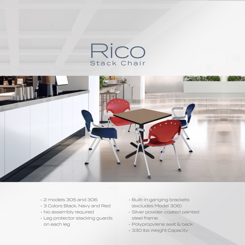 Regency Rico Classroom Training Stack Chair with Arms - Black - 4 Pack