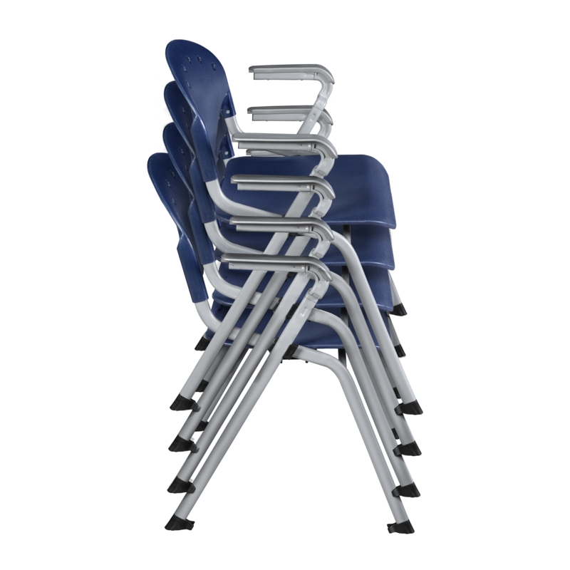 Regency Rico Classroom Training Stack Chair with Arms - Navy Blue - 4 Pack