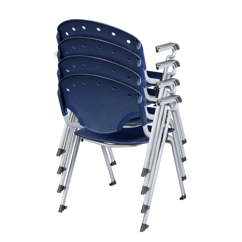 Regency Rico Classroom Training Stack Chair with Arms - Navy Blue - 4 Pack