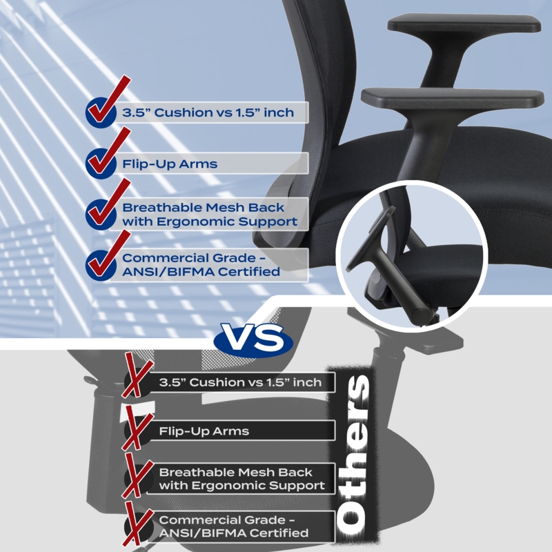 Regency Squire Ergonomic Task Mesh Office Swivel Chair with Flip Up Arms - Black
