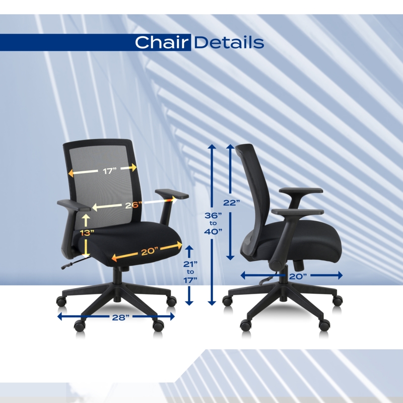 Regency Squire Ergonomic Task Mesh Office Swivel Chair with Flip Up Arms - Black