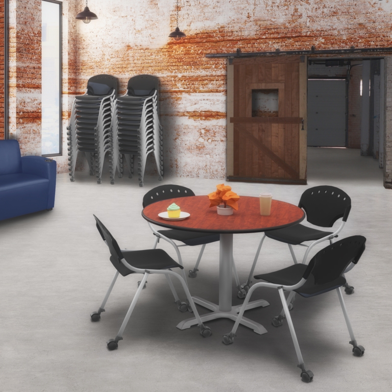Regency Rico Classroom Training Mobile Stack Chair Armless - Black (4 Pack)