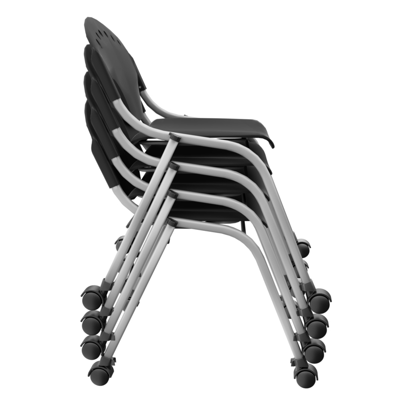Regency Rico Classroom Training Mobile Stack Chair Armless - Black (4 Pack)