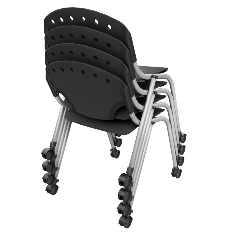 Regency Rico Classroom Training Mobile Stack Chair Armless - Black (4 Pack)