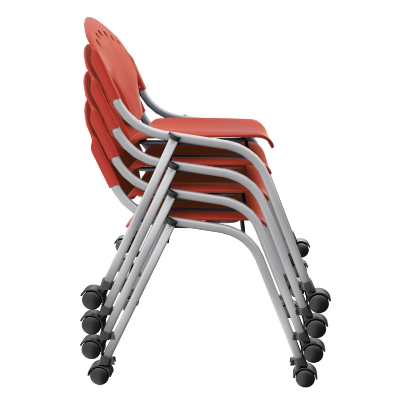 Regency Rico Classroom Training Mobile Stack Chair Armless - Red (4 Pack)