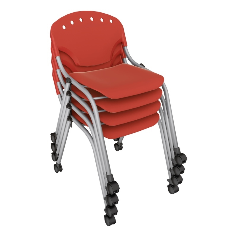 Regency Rico Classroom Training Mobile Stack Chair Armless - Red (4 Pack)