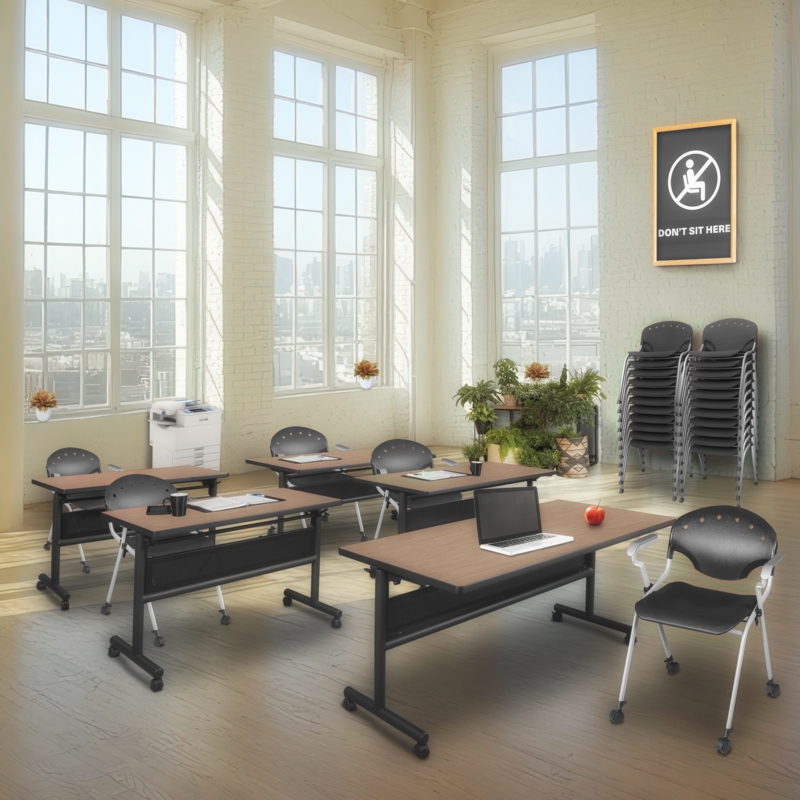 Regency Rico Classroom Training Mobile Stack Chair with Arms - Black  (4 Pack)