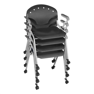 Regency Rico Classroom Training Mobile Stack Chair with Arms - Black  (4 Pack)