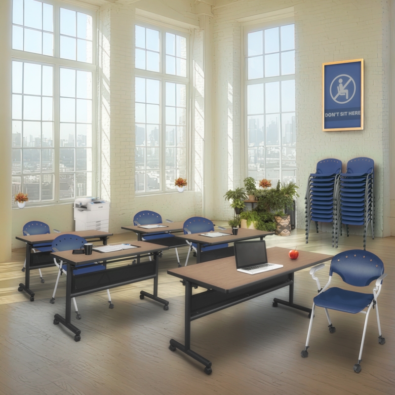 Regency Rico Classroom Mobile Stack Chair with Arms - Navy Blue  (4 Pack)