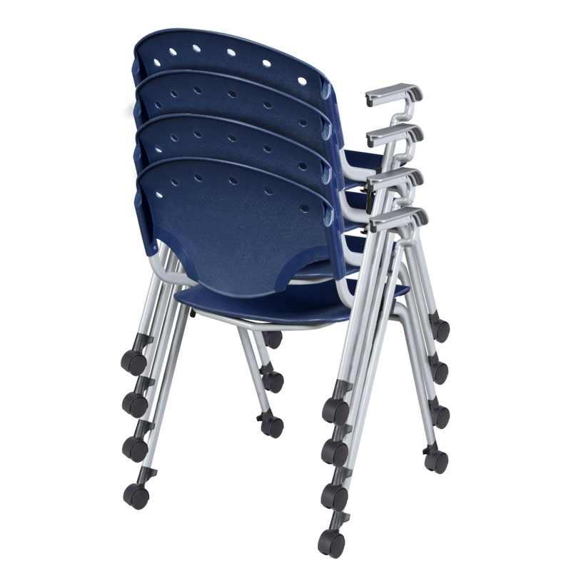 Regency Rico Classroom Mobile Stack Chair with Arms - Navy Blue  (4 Pack)