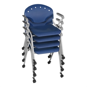 Regency Rico Classroom Mobile Stack Chair with Arms - Navy Blue  (4 Pack)
