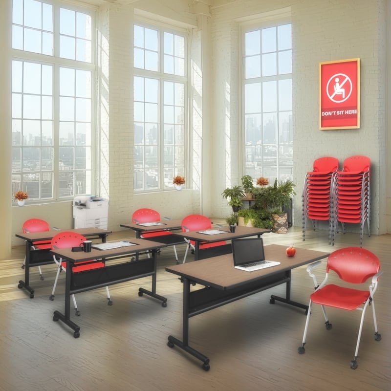 Regency Rico Classroom Training Mobile Stack Chair with Arms - Red  (4 Pack)