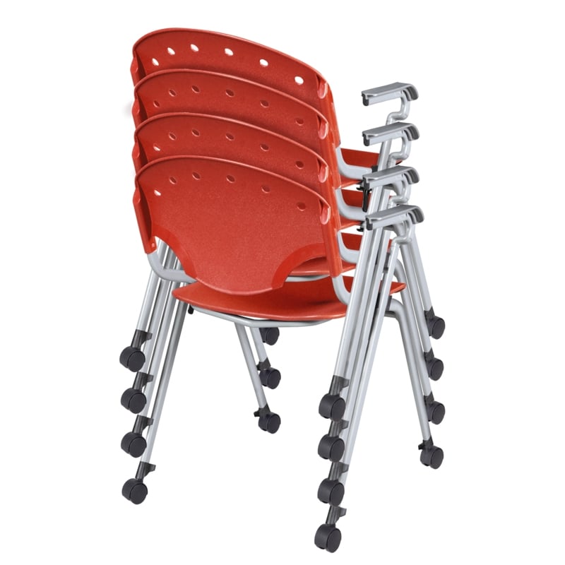 Regency Rico Classroom Training Mobile Stack Chair with Arms - Red  (4 Pack)