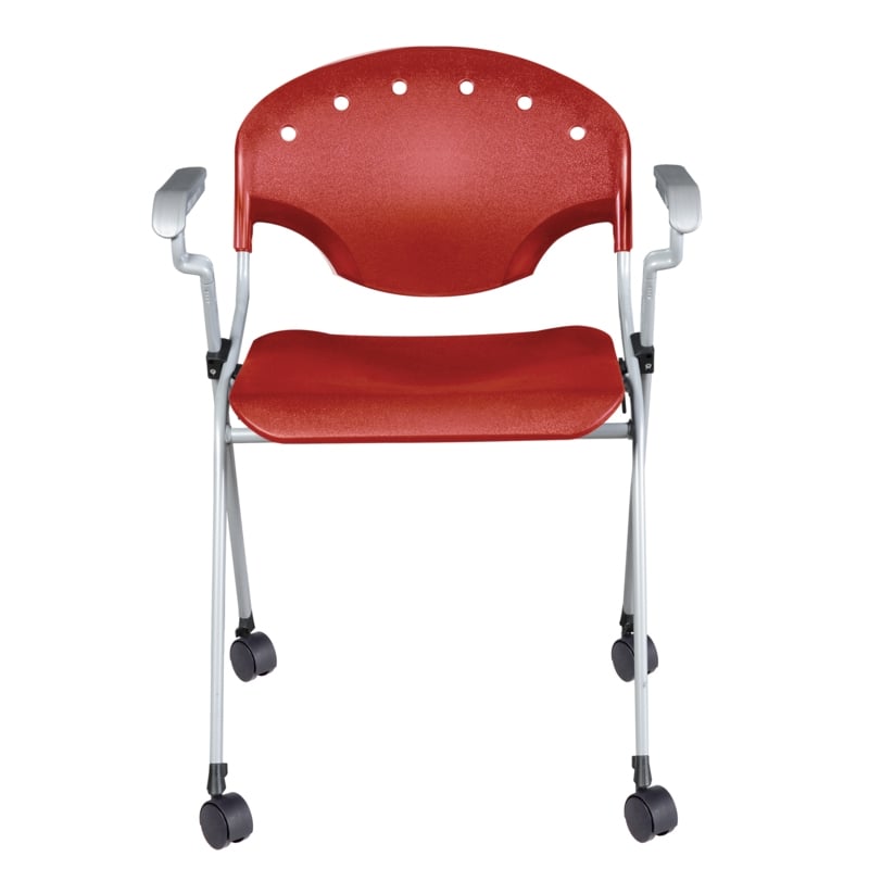 Regency Rico Classroom Training Mobile Stack Chair with Arms - Red  (4 Pack)