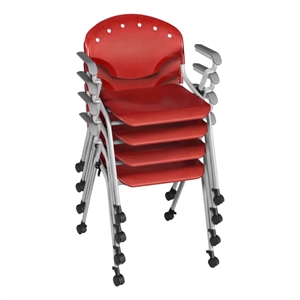 Regency Rico Classroom Training Mobile Stack Chair with Arms - Red  (4 Pack)