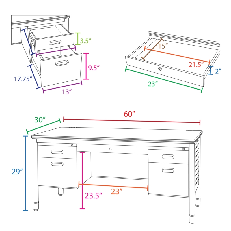 Regency Mesa Steel Teacher's Office Desk with Drawer 60