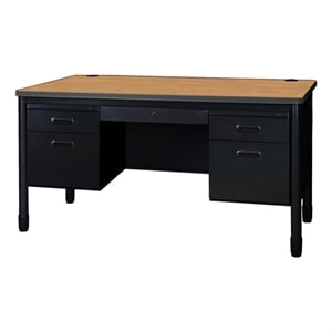 Regency Mesa Steel Teacher's Office Desk w/ Drawer 60&quotx30&quot- Medium Oak/Black