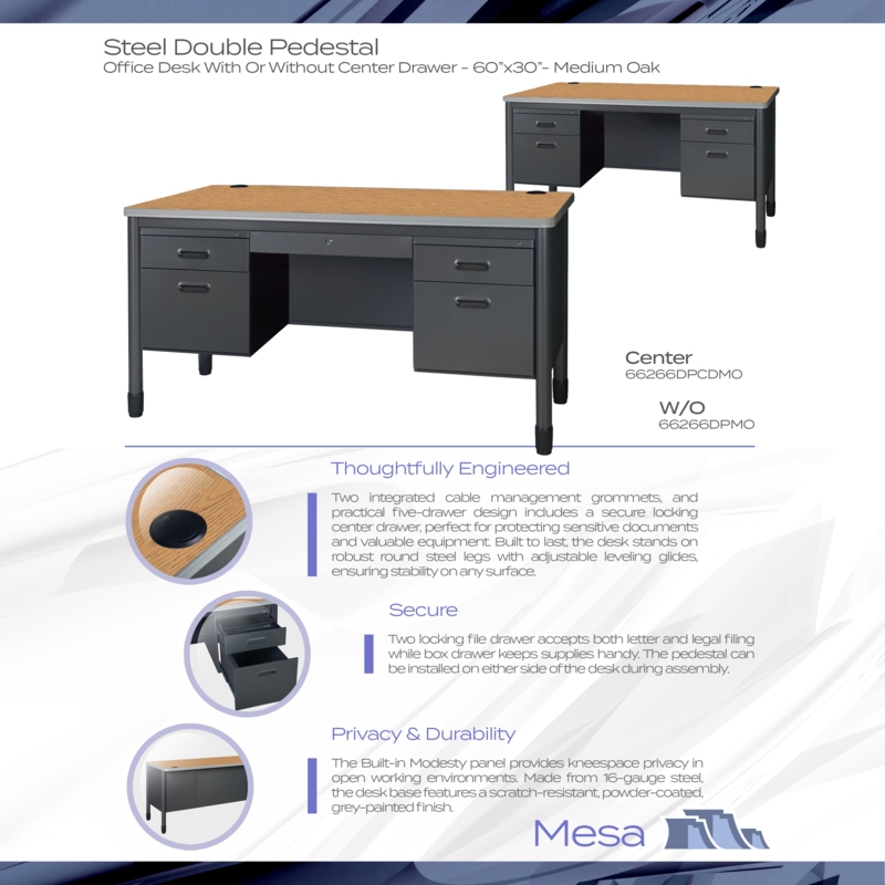 Regency Mesa Steel Double Pedestal Teacher's Office Desk 60