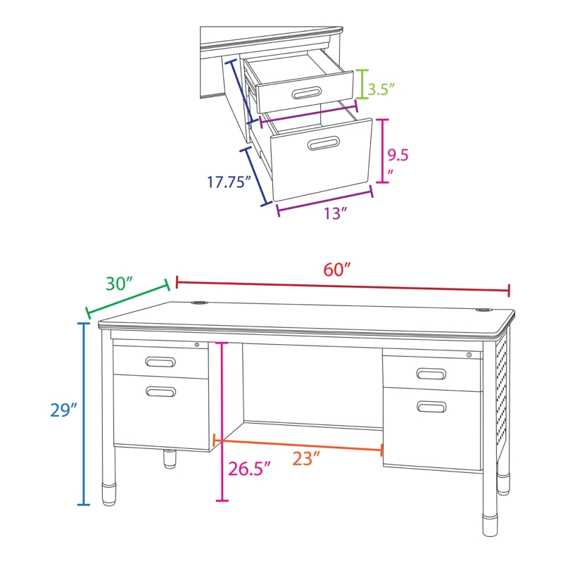 Regency Mesa Steel Double Pedestal Teacher's Office Desk 60