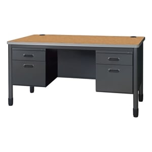 Regency Mesa Steel Double Pedestal Teacher's Office Desk 60&quot x 30&quot - Medium Oak