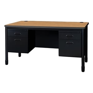 Regency Mesa Steel Teacher's Office Desk 60&quot x 30&quot - Medium Oak Top/Black Base