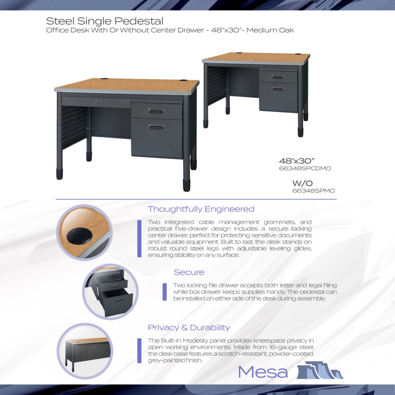 Regency Mesa Steel Teacher's Office Desk with Drawer 48