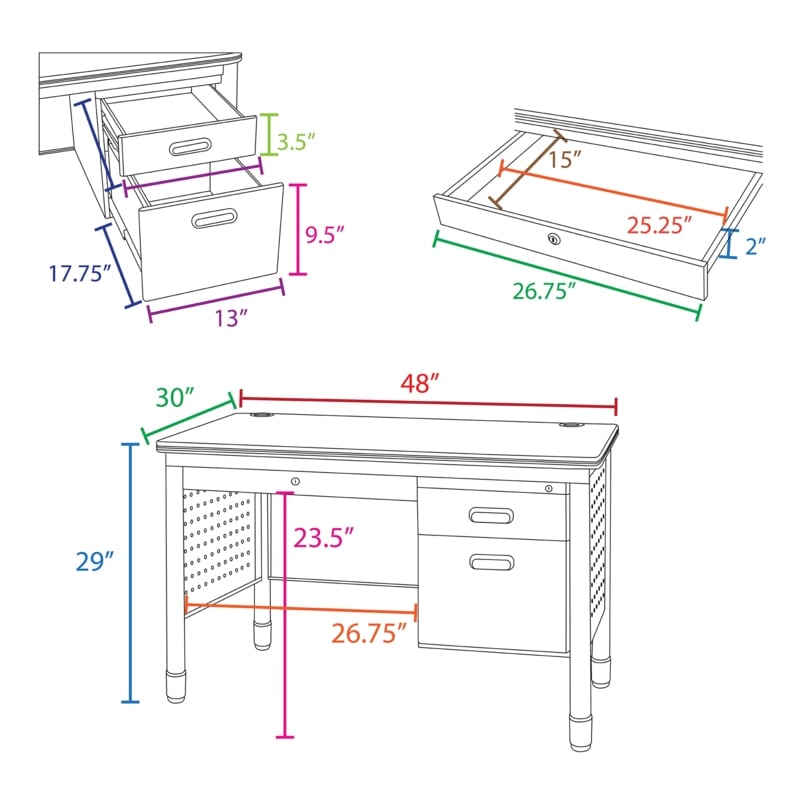 Regency Mesa Steel Teacher's Office Desk with Drawer 48
