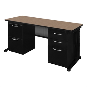 Regency Fusion 60 x 24&quot Teachers Desk w/ Double Pedestal Drawer Unit- Noble Oak