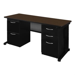 Regency Fusion 60 x 24&quot Teachers Desk w/ Double Pedestal Drawer Unit- Neo Walnut